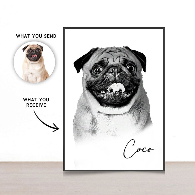 Charcoal Art : Personalised Pet Portrait Dog or Cat - Artistry Unleashed with Your Furry Friend's Name!