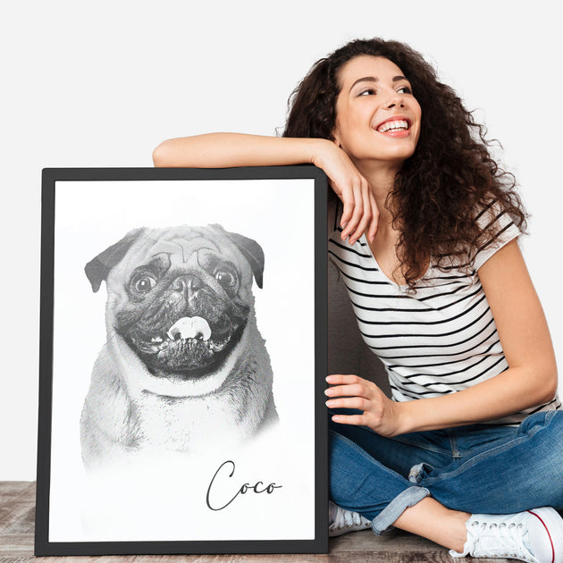 Charcoal Art : Personalised Pet Portrait Dog or Cat - Artistry Unleashed with Your Furry Friend's Name!