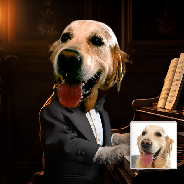 Melodic Maestro: Custom Piano Player Pet Portrait - Strike a Chord with Furry Harmony