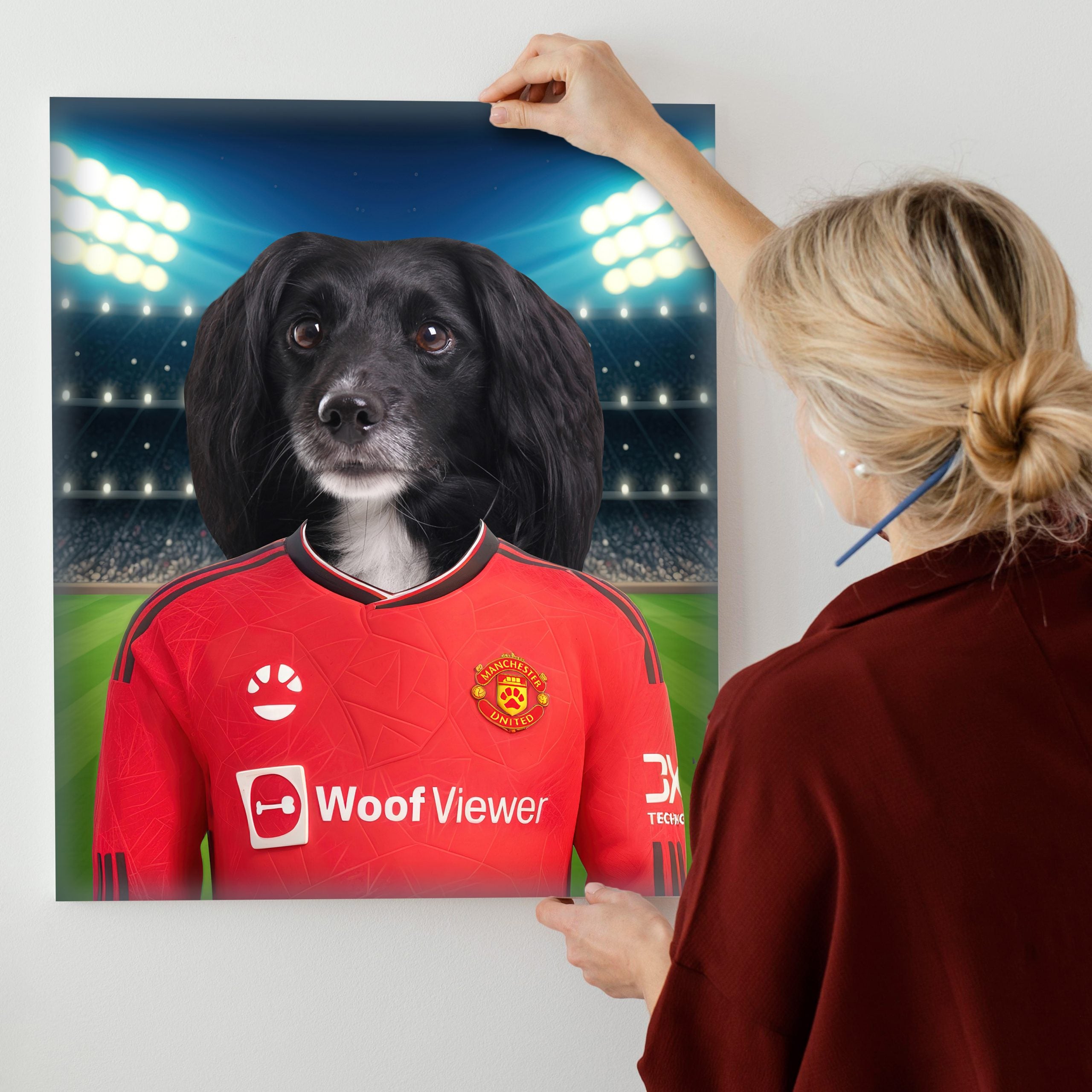 "Red Devil's Tribute" - Custom Pet Portrait in Manchester United Inspired Jersey