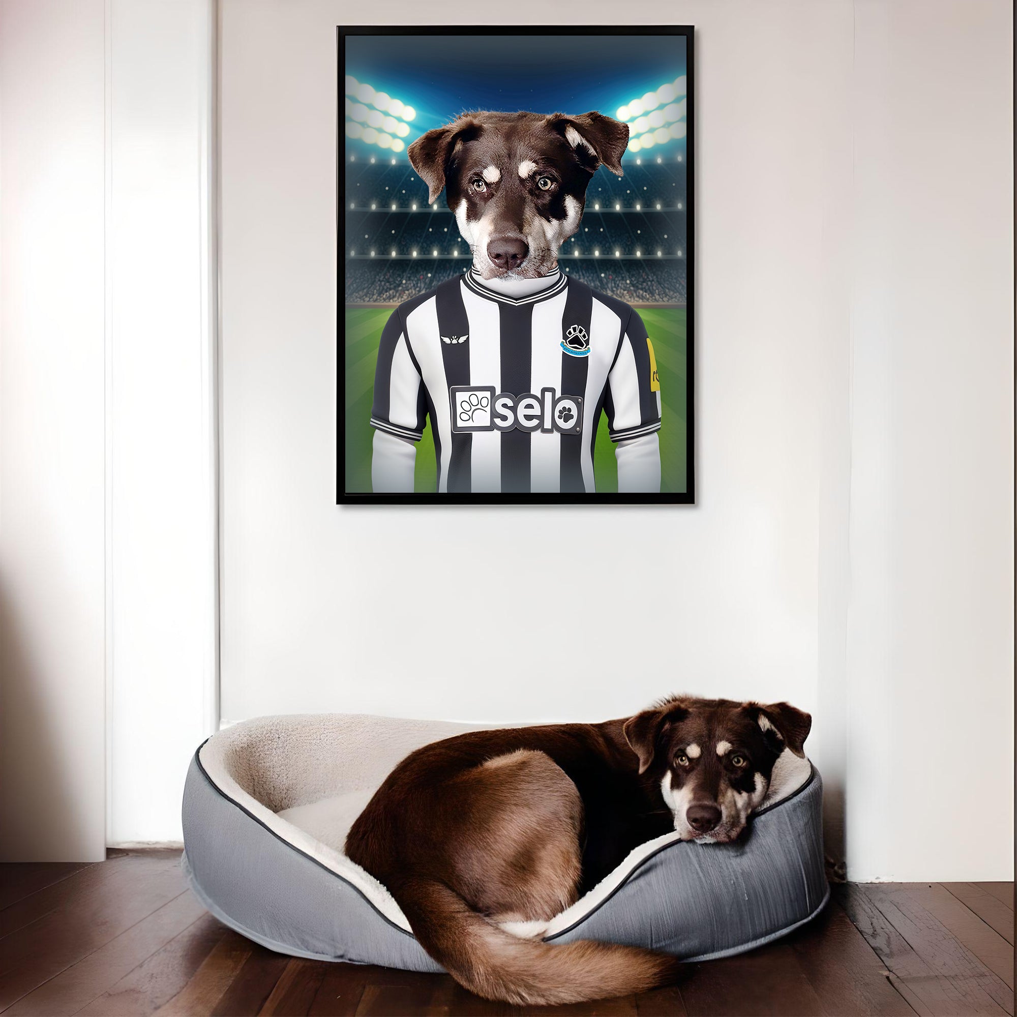 "Geordie Pride" - Custom Pet Portrait in Newcastle United Inspired Jersey