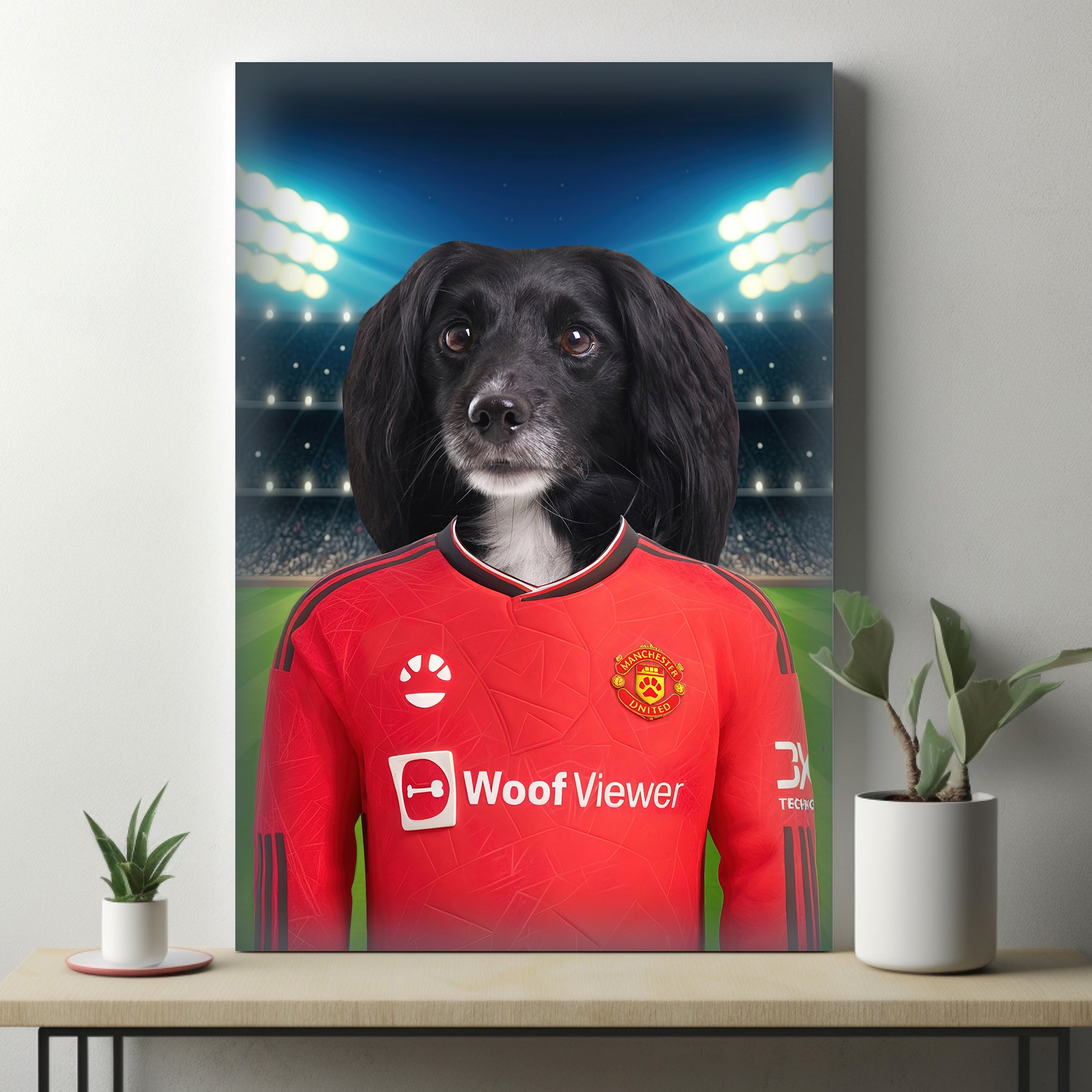 "Red Devil's Tribute" - Custom Pet Portrait in Manchester United Inspired Jersey
