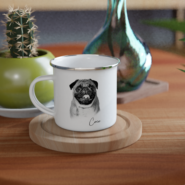 Pet Portrait 12oz Custom Pet Art Enamel Mug