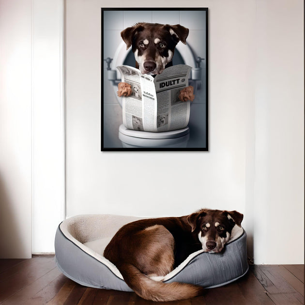 Lavatory Leisure: Custom Pet Print in a Moment of Repose