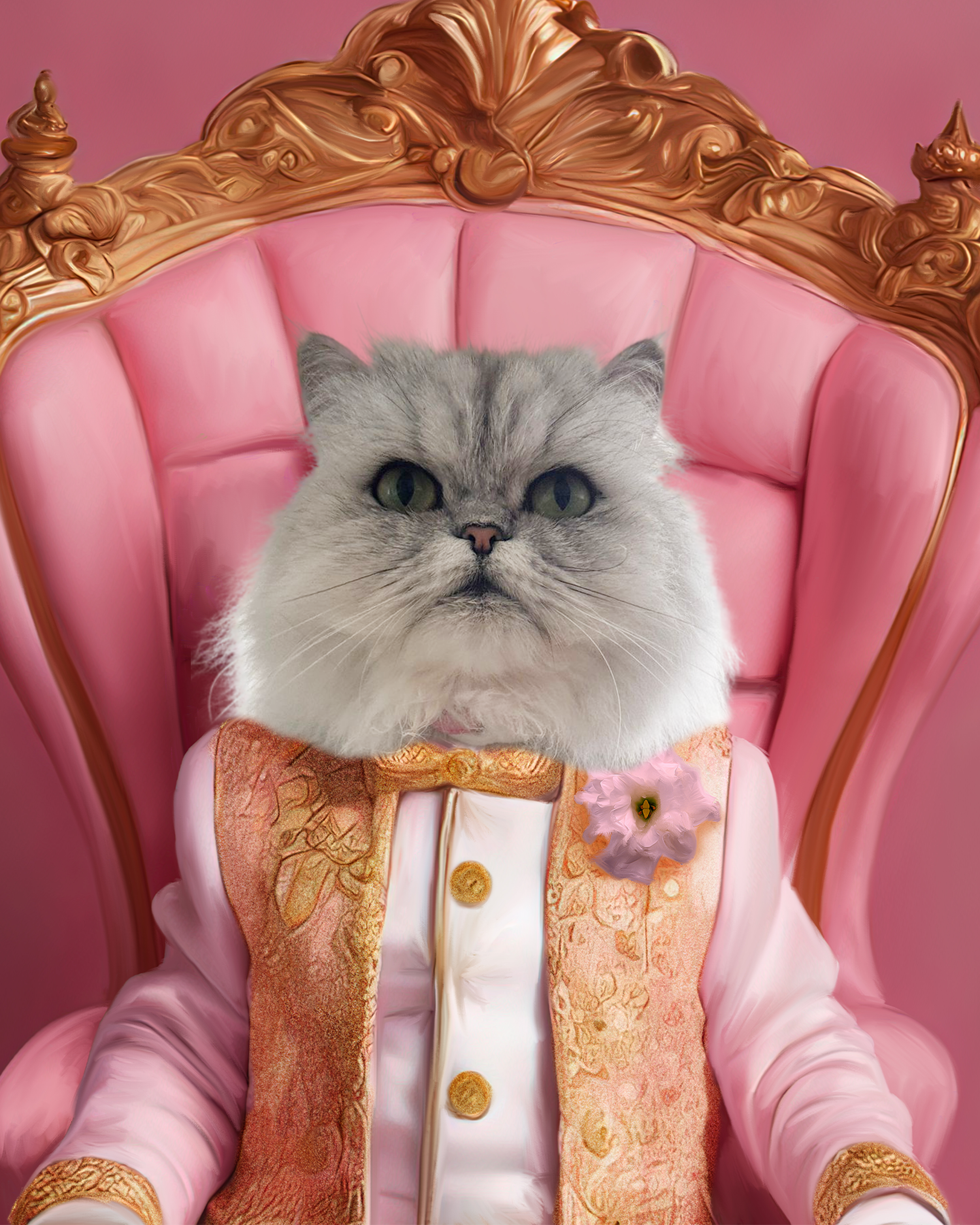 Whiskered Nobility: Custom Regal Pet Portrait - Aristocratic Elegance in Peach and Gold!