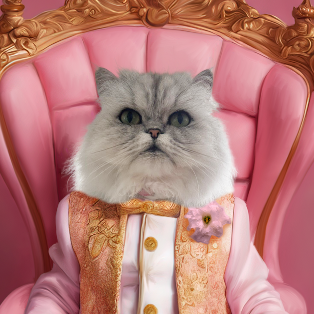 Whiskered Nobility: Custom Regal Pet Portrait - Aristocratic Elegance in Peach and Gold!
