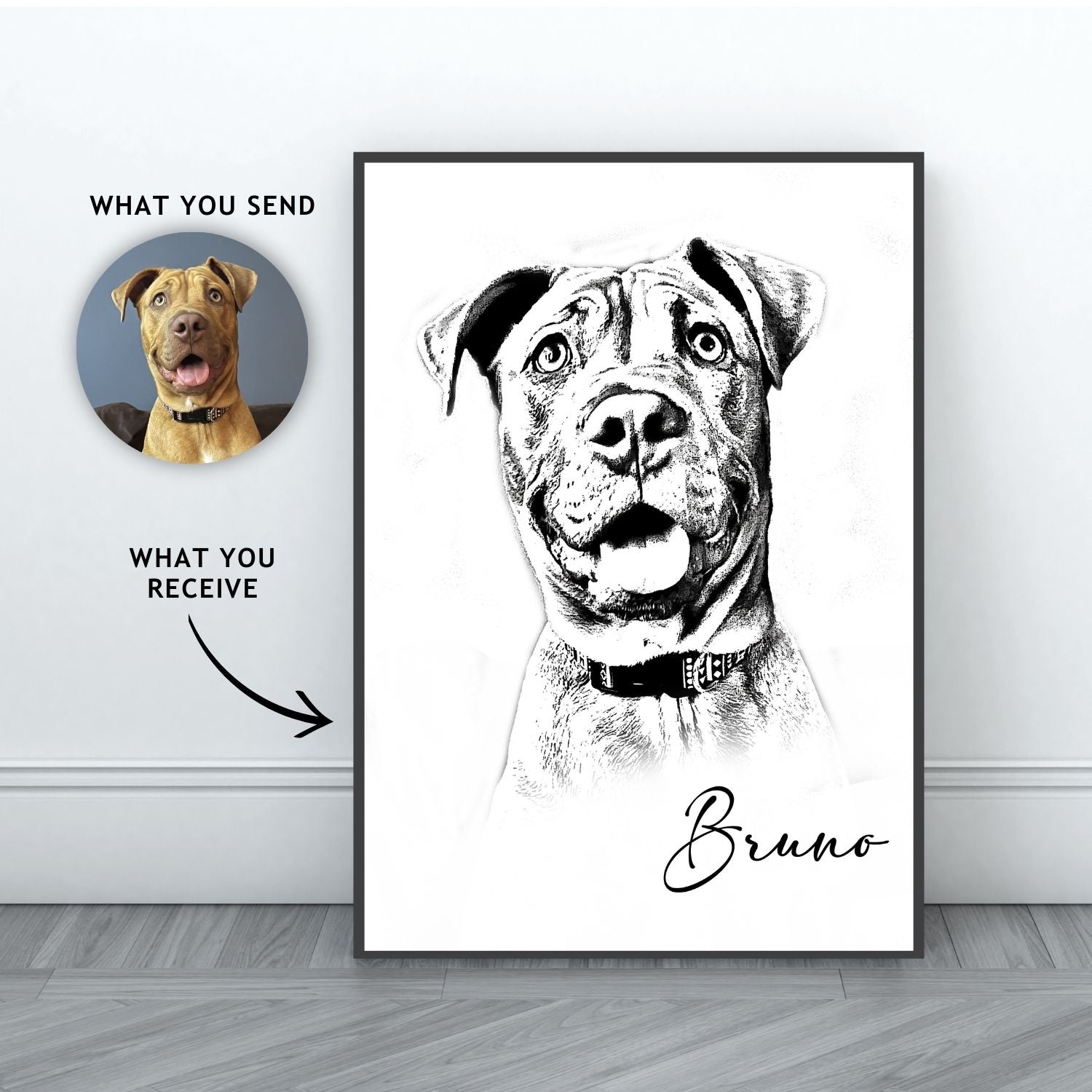 Charcoal Art : Personalised Pet Portrait Dog or Cat - Artistry Unleashed with Your Furry Friend's Name!