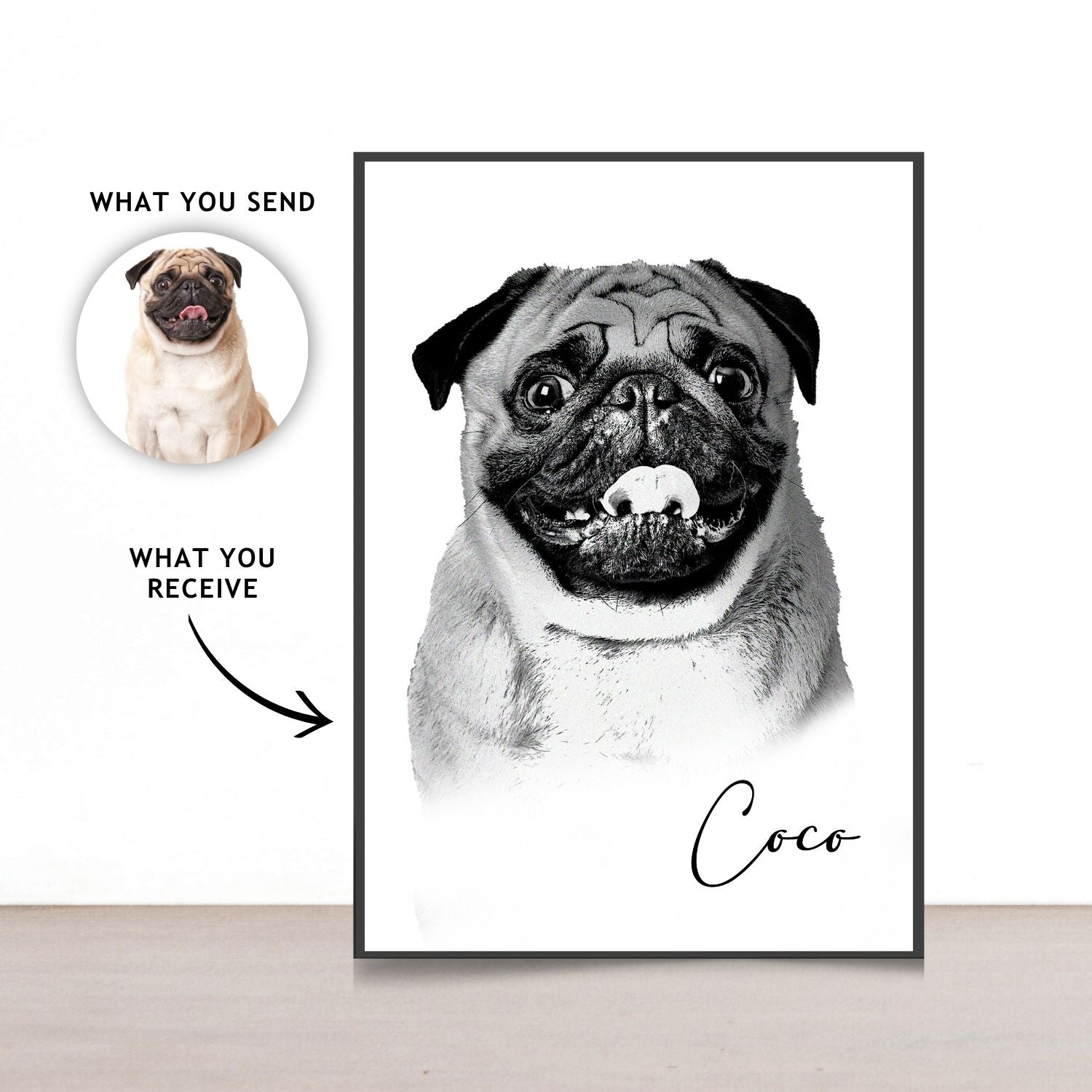Charcoal Art : Personalised Pet Portrait Dog or Cat - Artistry Unleashed with Your Furry Friend's Name!