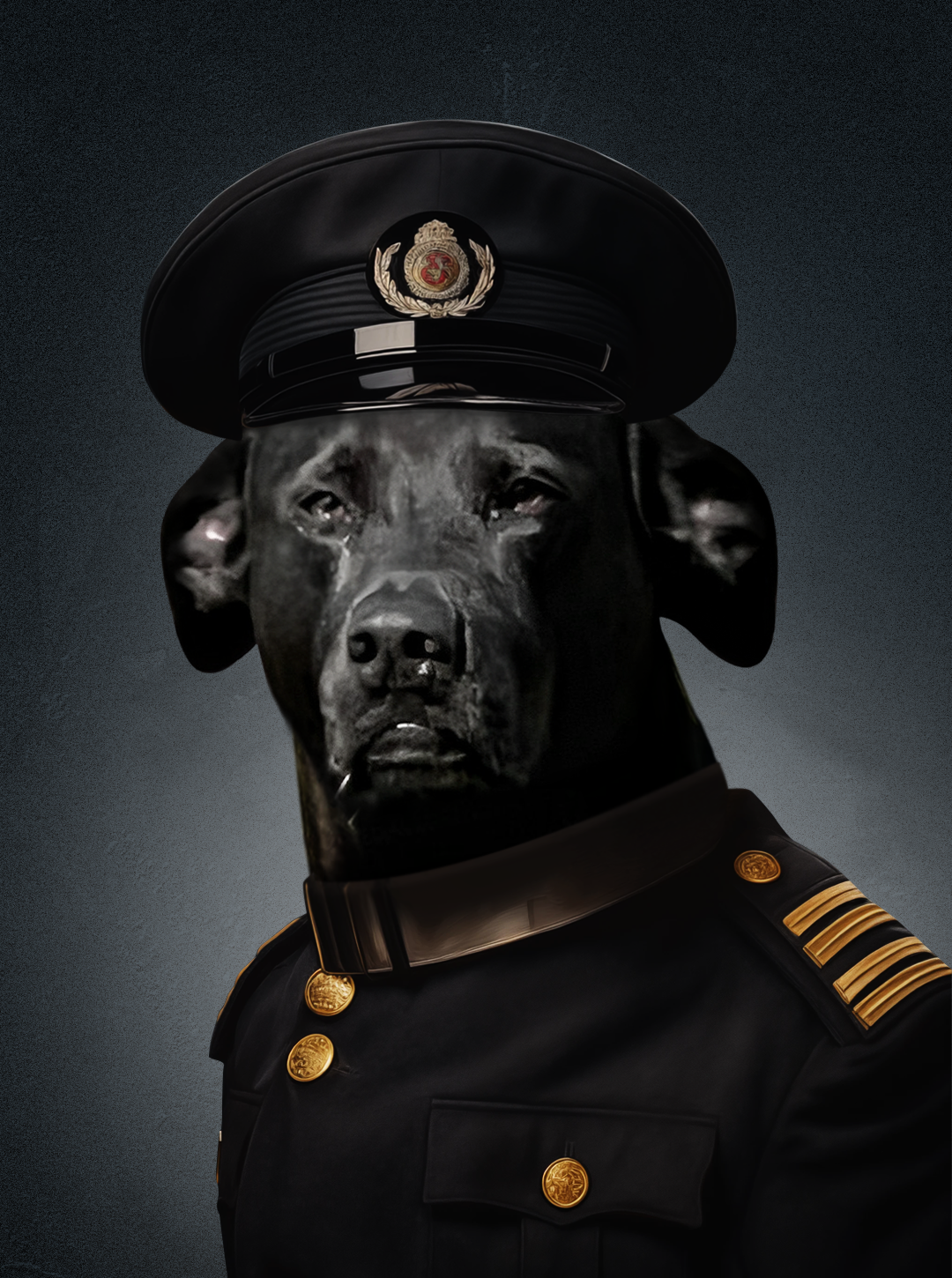"Admiral Fido" - Custom Pet Portrait in Air Force Commander RAF Attire