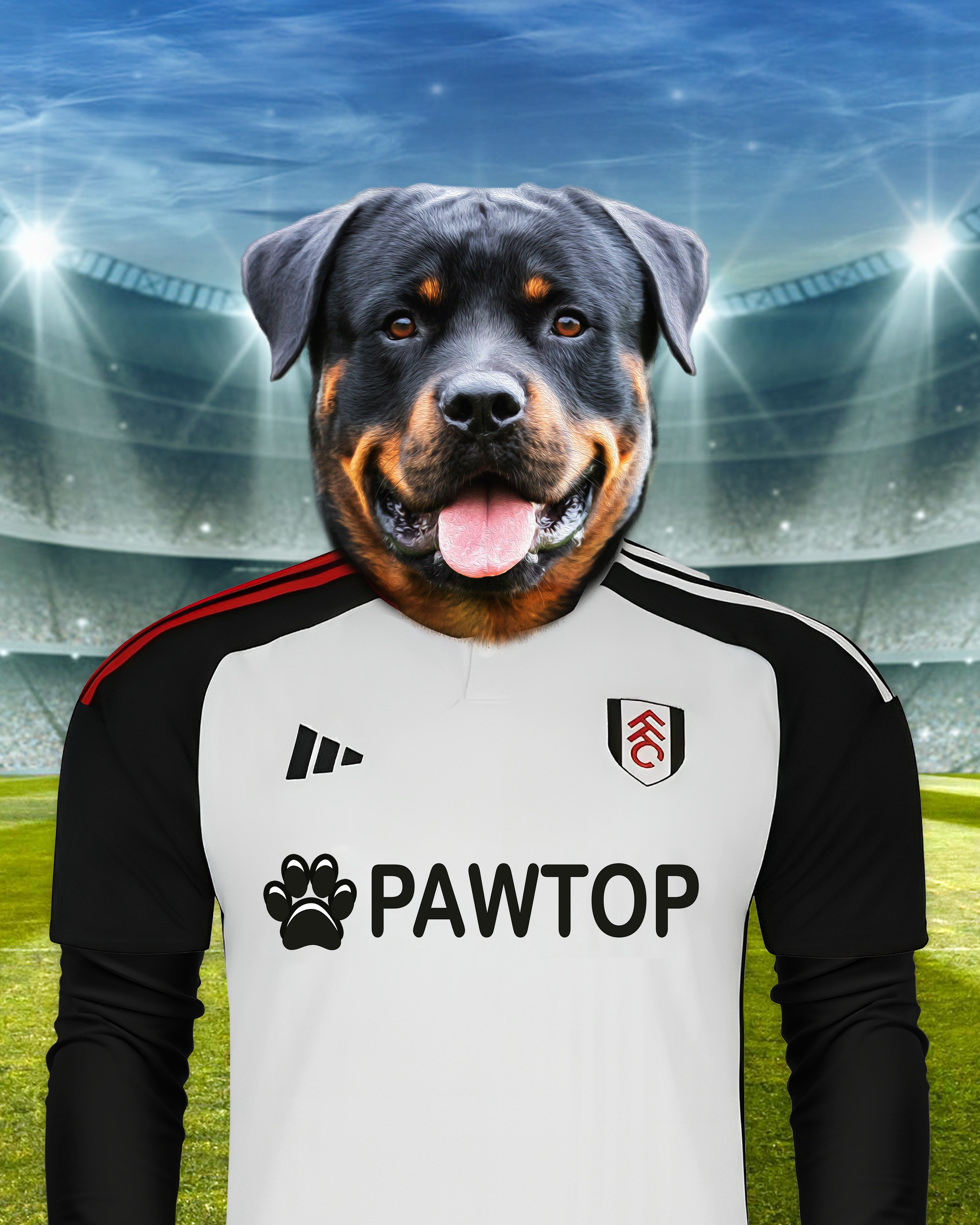 Cottagers' Companion” – Custom Pet Portrait in Fulham F.C. Inspired Attire