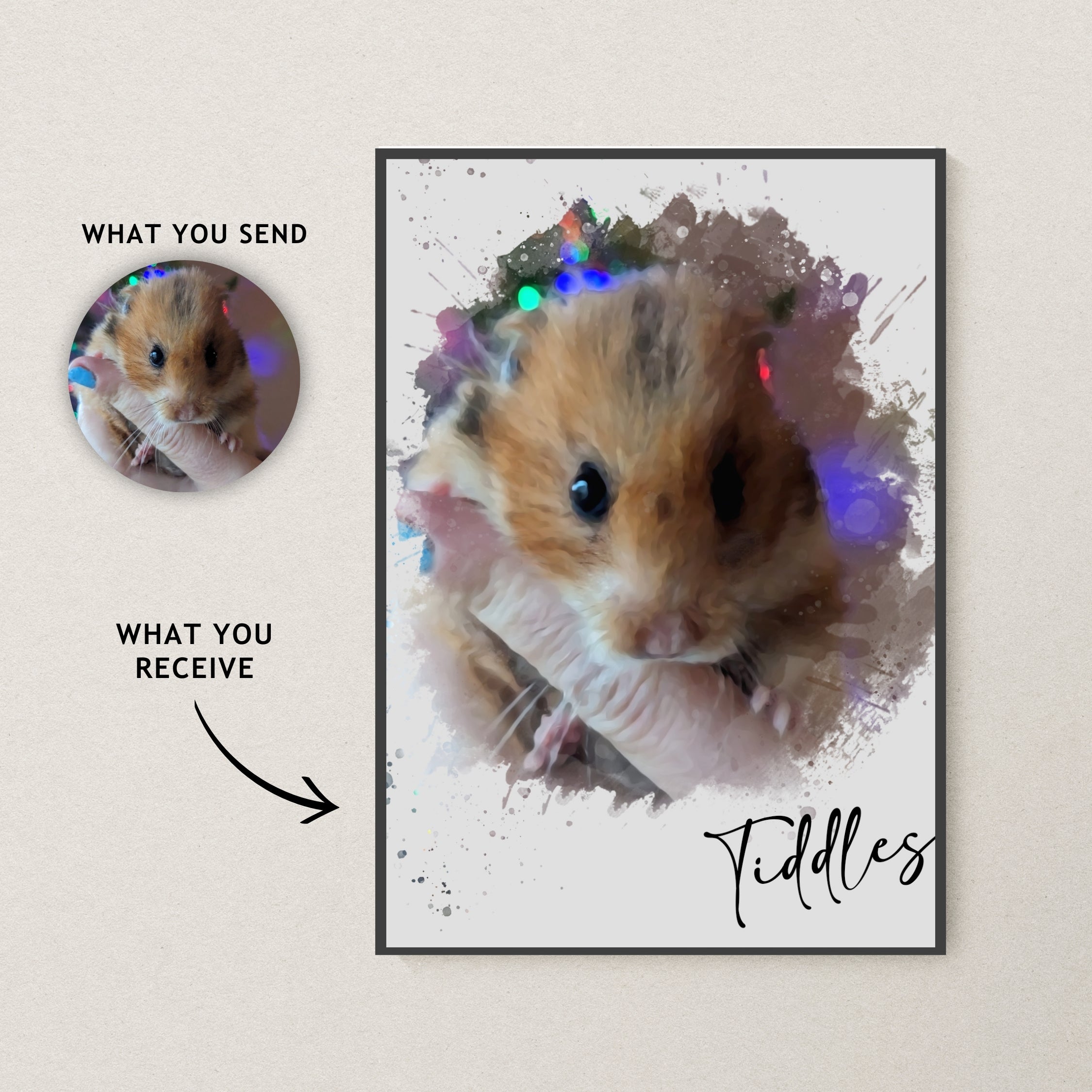 Watercolour Art : Personalised Pet Portrait - Artistry Unleashed with Your Furry Friend's Name!