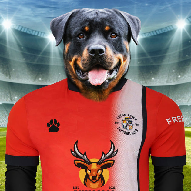 Hatters Heritage: Custom Pet Portraits in Luton Town FC Inspired Kit - Celebrate Your Pet's Passion with Style!