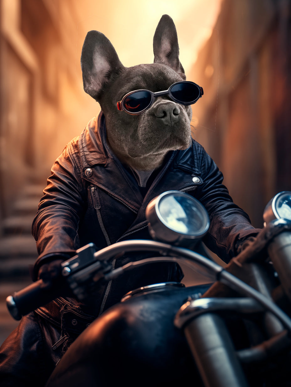 Rebel Rides: Custom Harley-Davidson Dog Portrait - Unleash the Biker Spirit in Your Pooch!