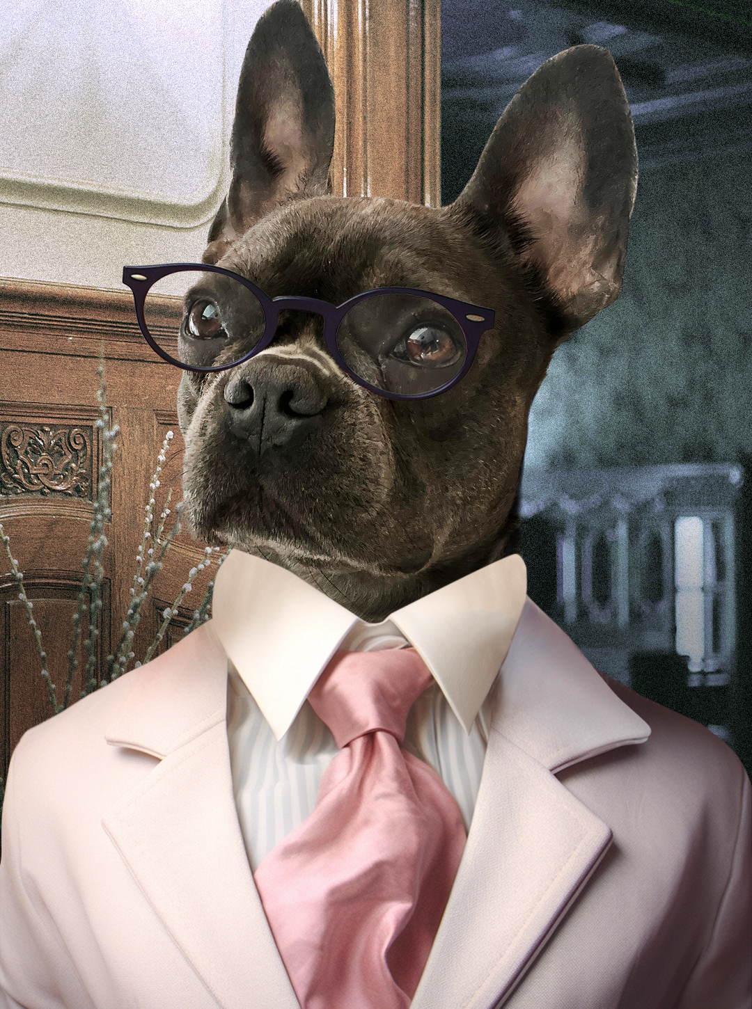 "Catwalk Couture" - Custom Pet Portrait in Flamboyant Pink Attire