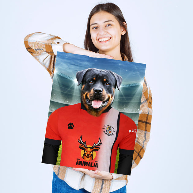 Hatters Heritage: Custom Pet Portraits in Luton Town FC Inspired Kit - Celebrate Your Pet's Passion with Style!