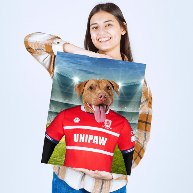 “Boro Bestie” – Custom Pet Portrait in Middlesbrough F.C. Inspired Kit