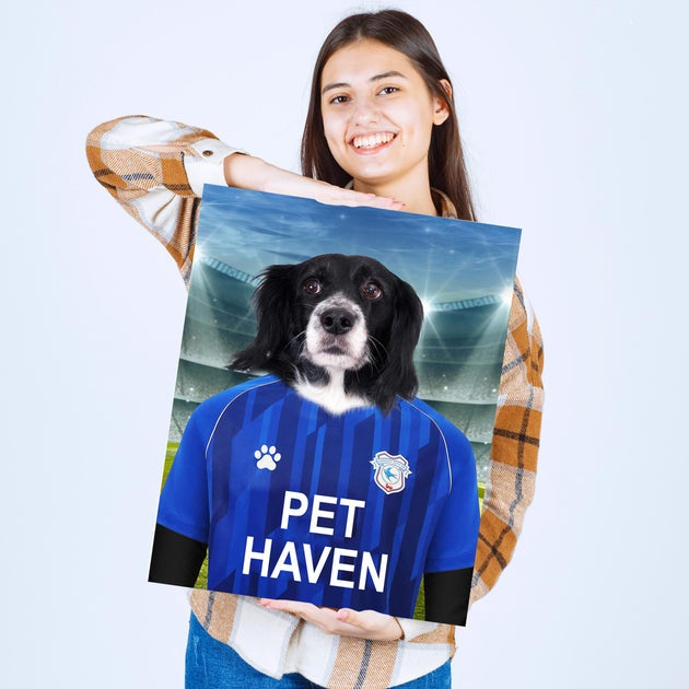 Bluebird Bliss: Custom Pet Portraits in Cardiff City FC Inspired Kit - Unleash Your Pet's Passion!