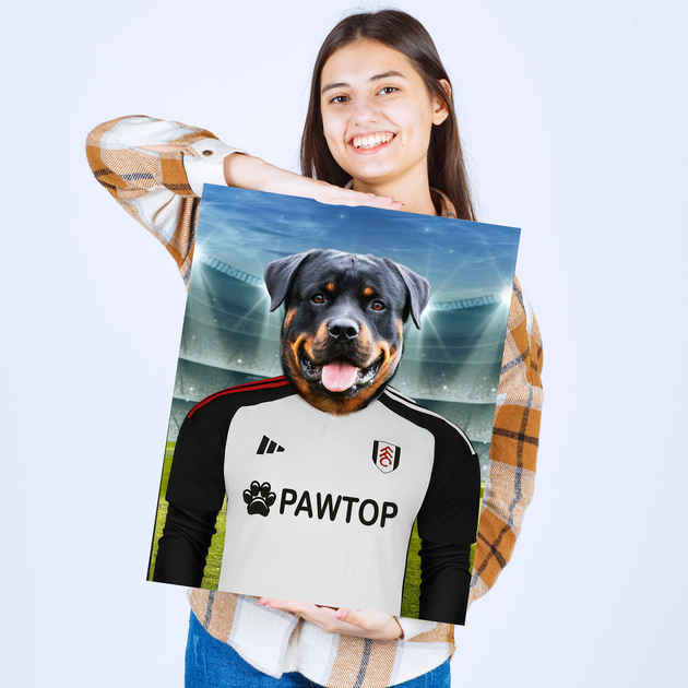Cottagers' Companion” – Custom Pet Portrait in Fulham F.C. Inspired Attire