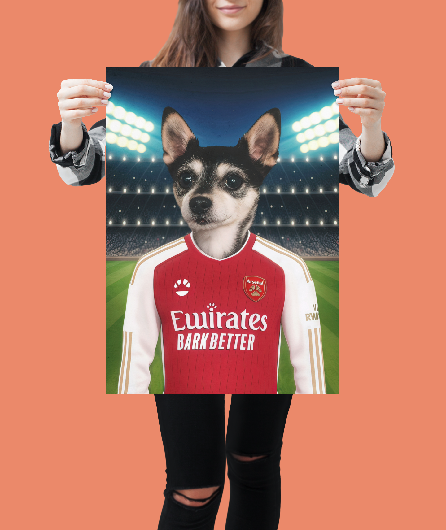 "The Gunner's Companion" - Custom Pet Portrait on Arsenal FC Inspired Jersey