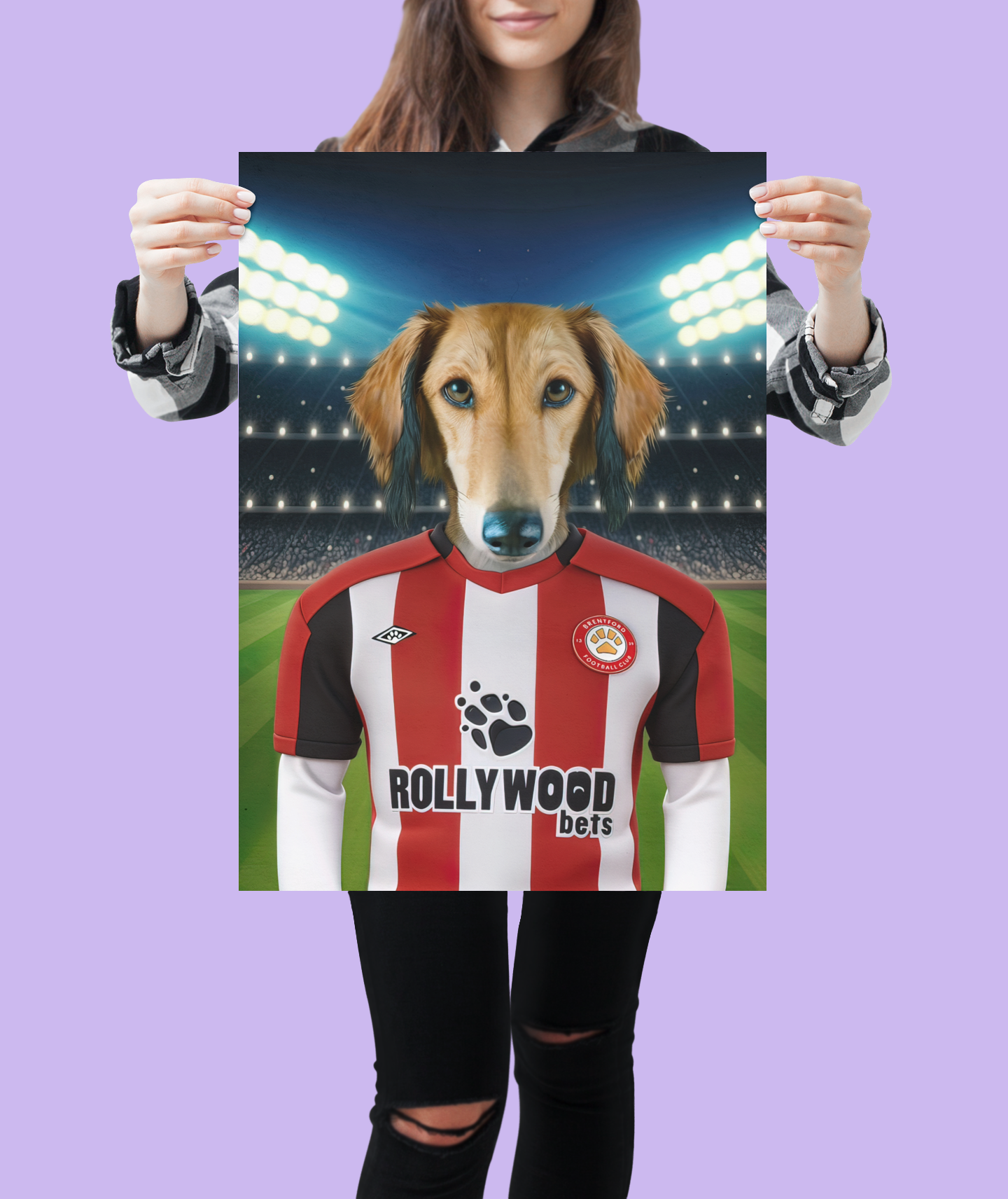 "Brentford Buddy" - Handcrafted Pet Portrait on Brentford FC Inspired Jersey
