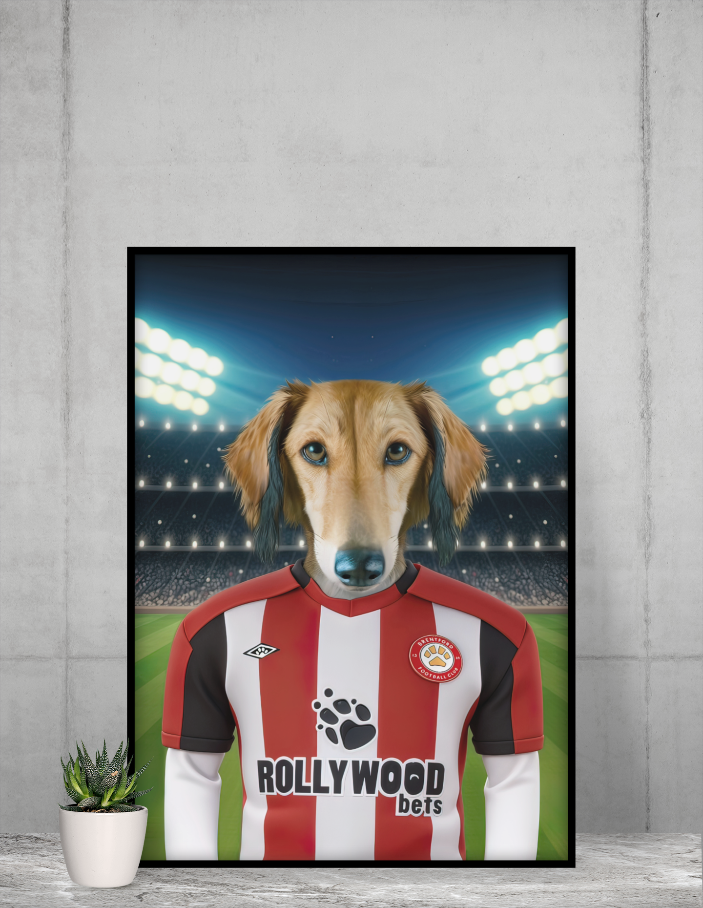 "Brentford Buddy" - Handcrafted Pet Portrait on Brentford FC Inspired Jersey