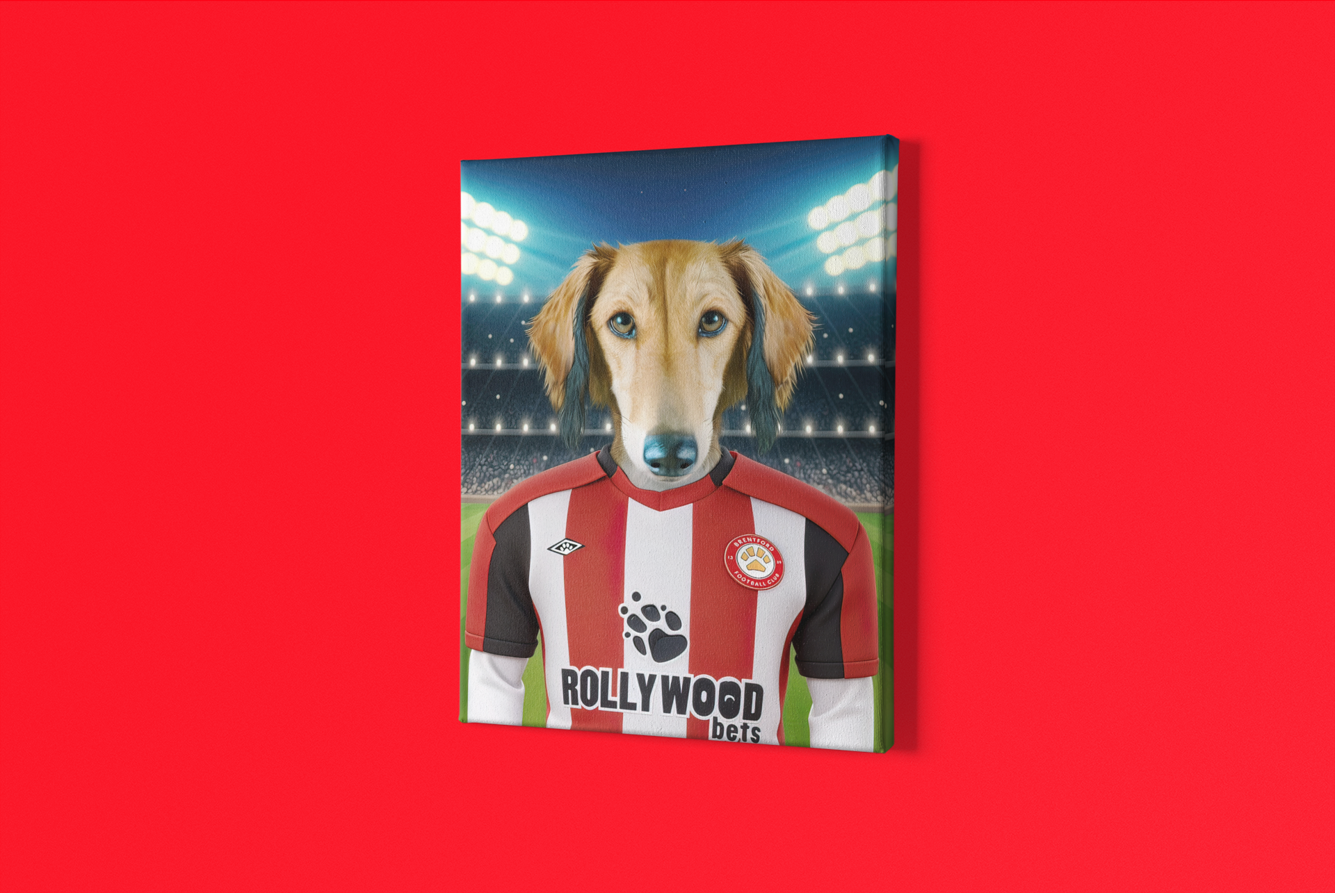 "Brentford Buddy" - Handcrafted Pet Portrait on Brentford FC Inspired Jersey