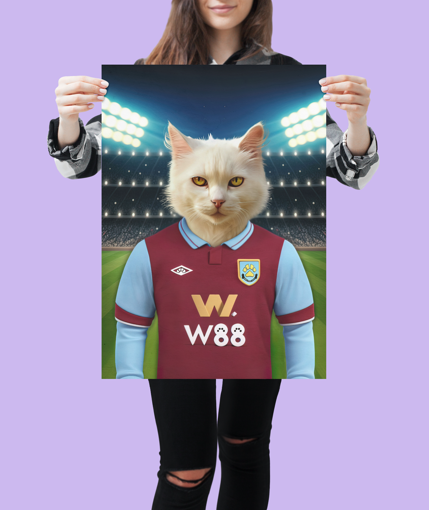 "Claret Companion" - Custom Pet Portrait on Burnley FC Inspired Jersey