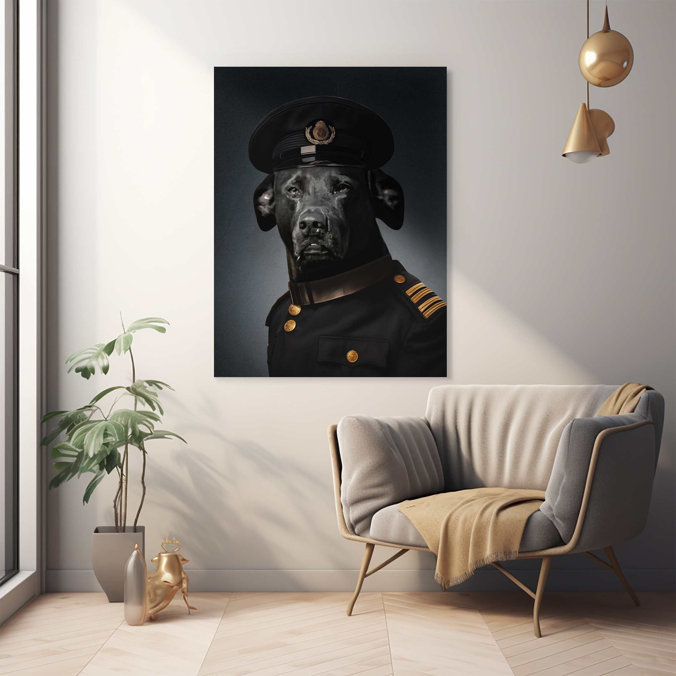 "Admiral Fido" - Custom Pet Portrait in Air Force Commander RAF Attire