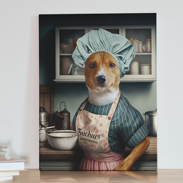 Culinary Companions: Custom Housewife Pet Portrait with Oven Background