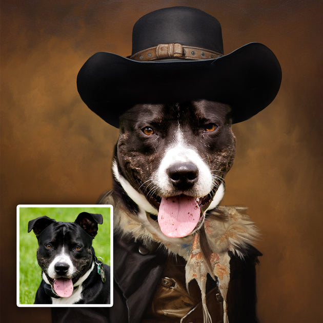 Wild West Whiskers: Custom Cowboy Pet Portrait - Saddle Up for Paw-some Adventures!