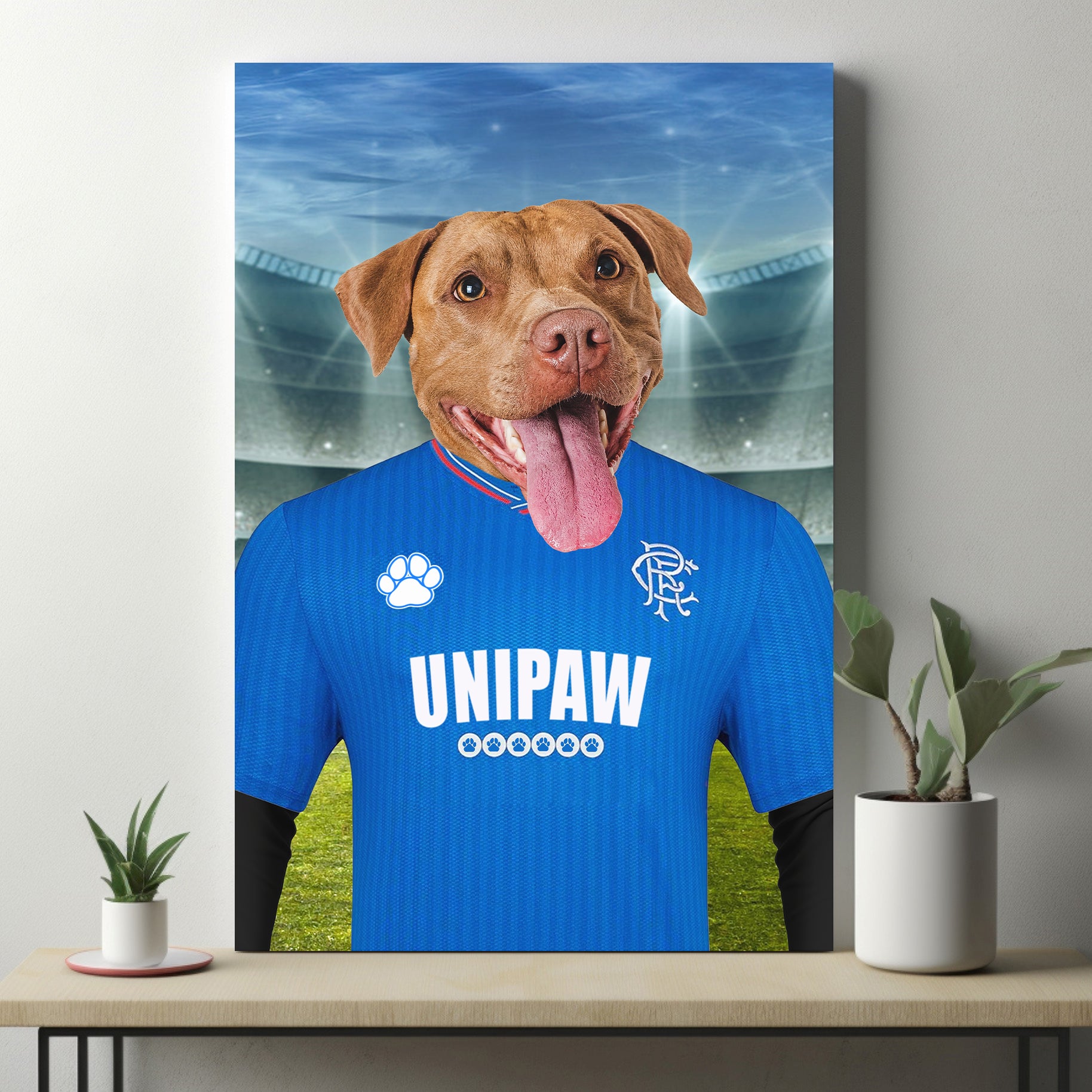 "Rangers Rover" - Custom Pet Portrait in Glasgow Rangers Inspired Kit