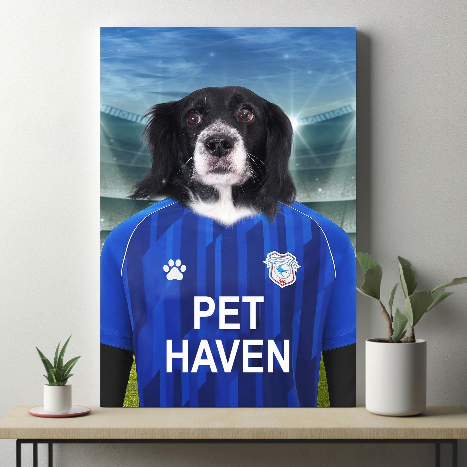 Bluebird Bliss: Custom Pet Portraits in Cardiff City FC Inspired Kit - Unleash Your Pet's Passion!