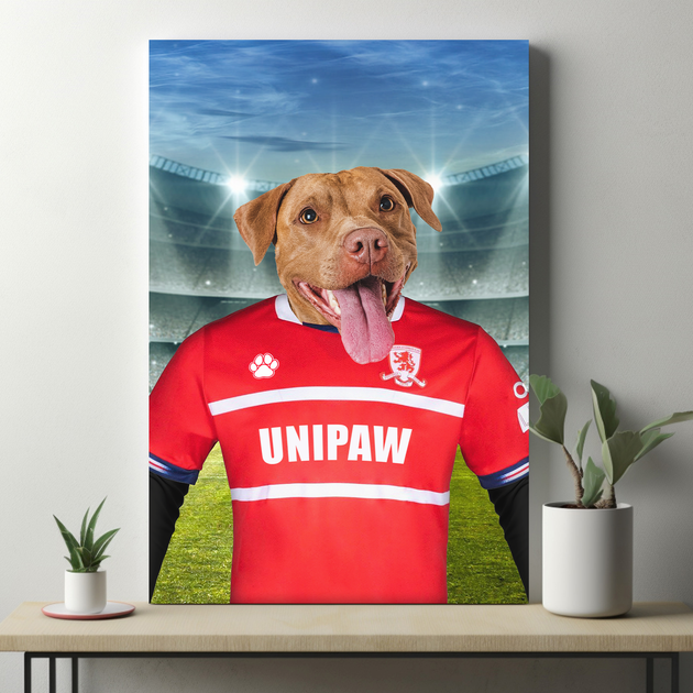 “Boro Bestie” – Custom Pet Portrait in Middlesbrough F.C. Inspired Kit