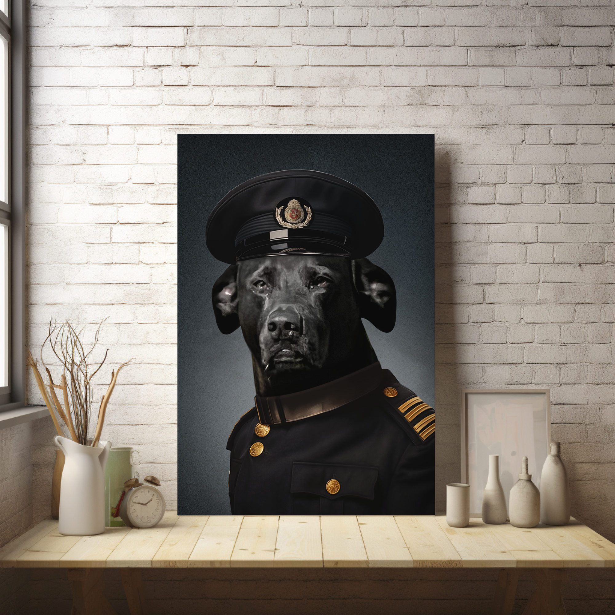 "Admiral Fido" - Custom Pet Portrait in Air Force Commander RAF Attire