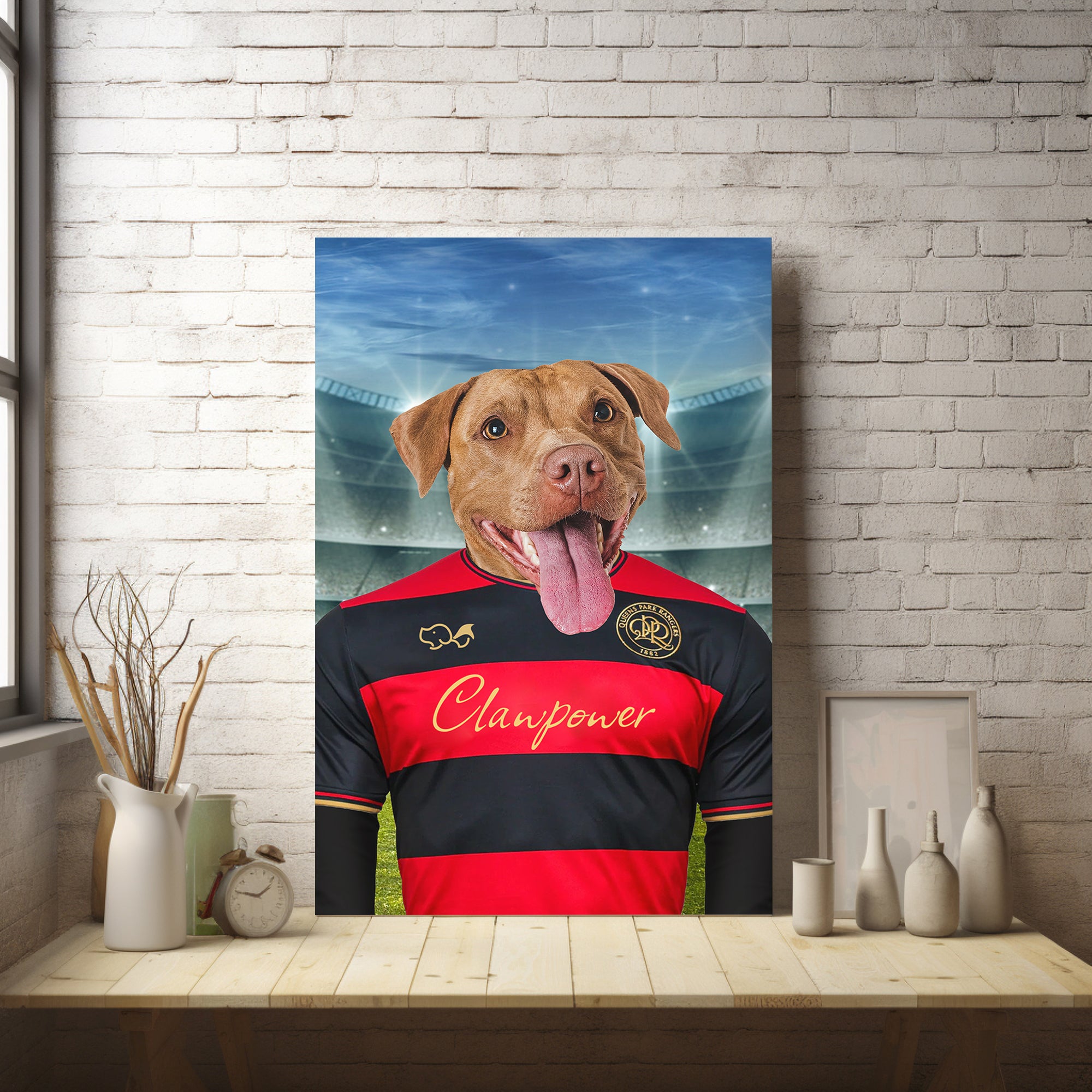 Hoops Harmony: Custom Pet Portraits in Queens Park Rangers Inspired Kit - Celebrate Your Pet's True Colours!