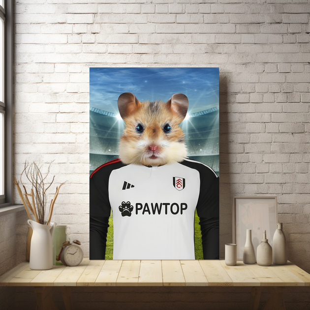 Cottagers' Companion” – Custom Pet Portrait in Fulham F.C. Inspired Attire