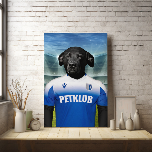 “Gills Pride” – Custom Pet Portrait in Gillingham F.C. Inspired Kit