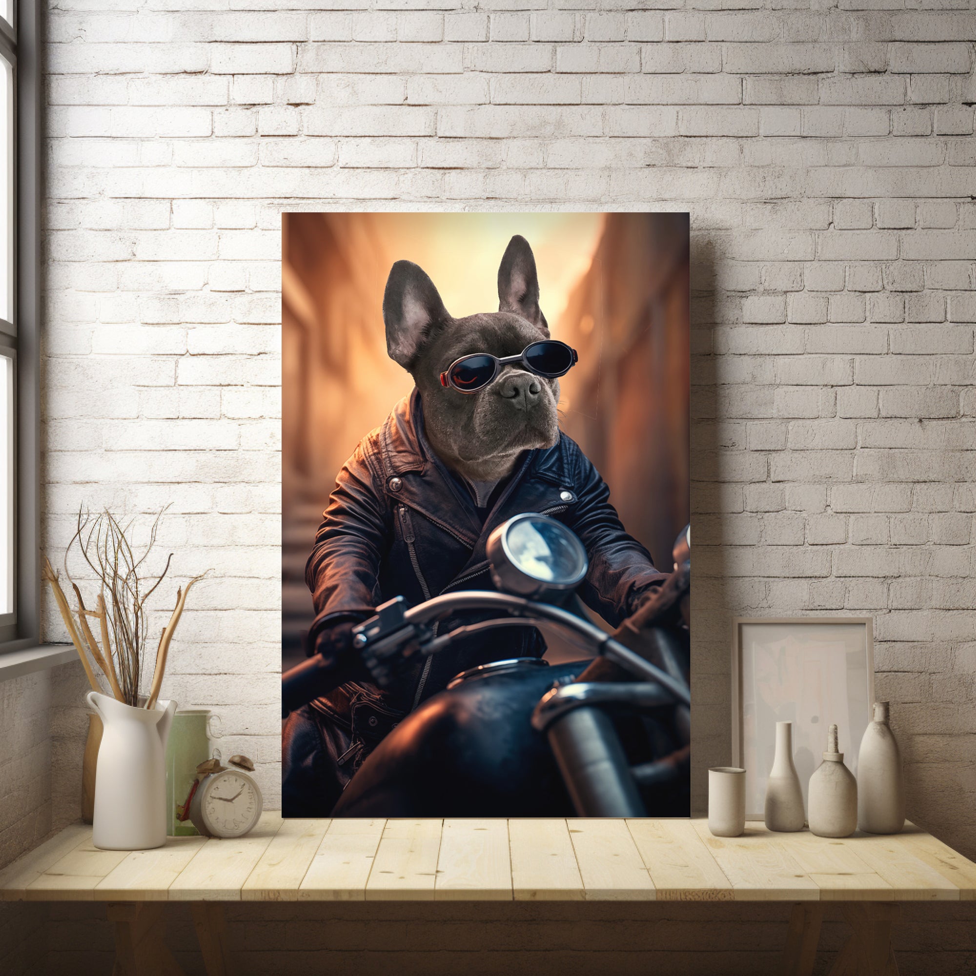 Rebel Rides: Custom Harley-Davidson Dog Portrait - Unleash the Biker Spirit in Your Pooch!