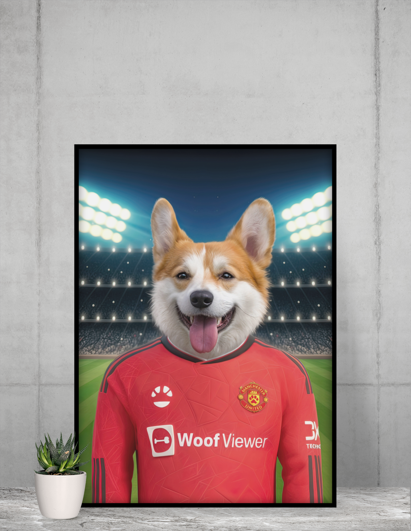"Red Devil's Tribute" - Custom Pet Portrait in Manchester United Inspired Jersey