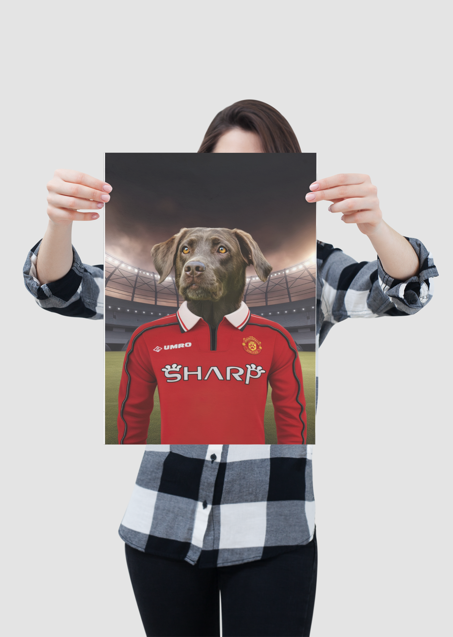 "Treble Glory" - Custom Pet Portrait in 1998/99 Manchester United Inspired Jersey