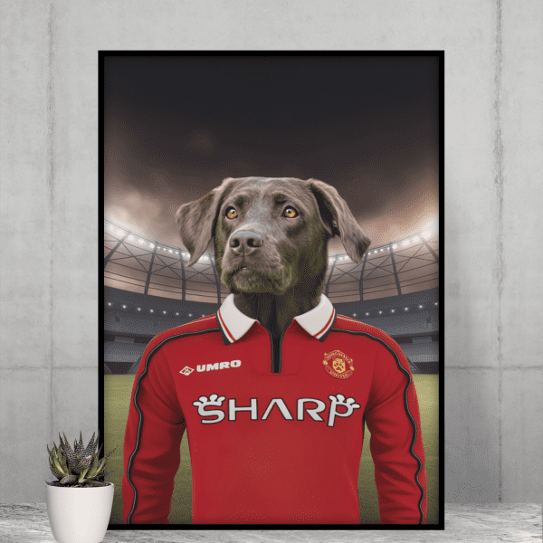 "Treble Glory" - Custom Pet Portrait in 1998/99 Manchester United Inspired Jersey