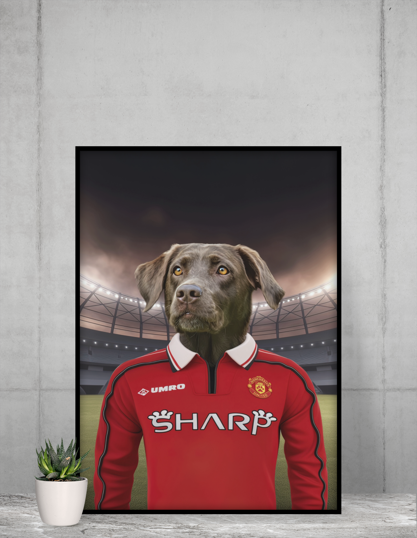 "Treble Glory" - Custom Pet Portrait in 1998/99 Manchester United Inspired Jersey