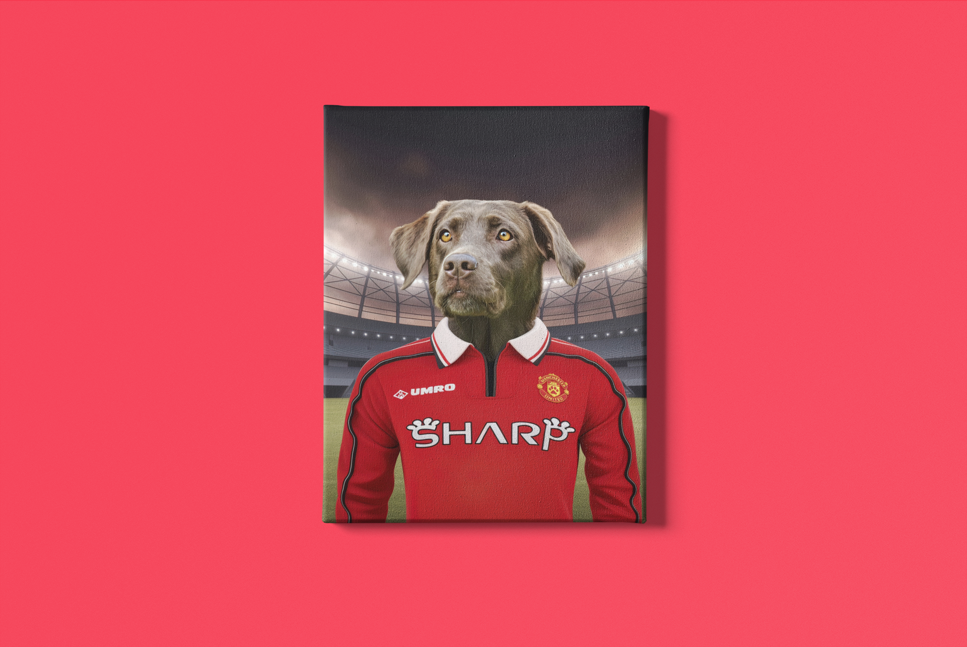 "Treble Glory" - Custom Pet Portrait in 1998/99 Manchester United Inspired Jersey