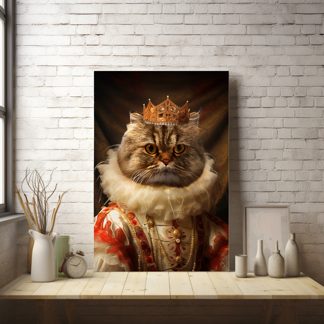 Renaissance Royalty: Custom Queen Pet Portrait - Majestic Elegance Fit for Furry Monarchs