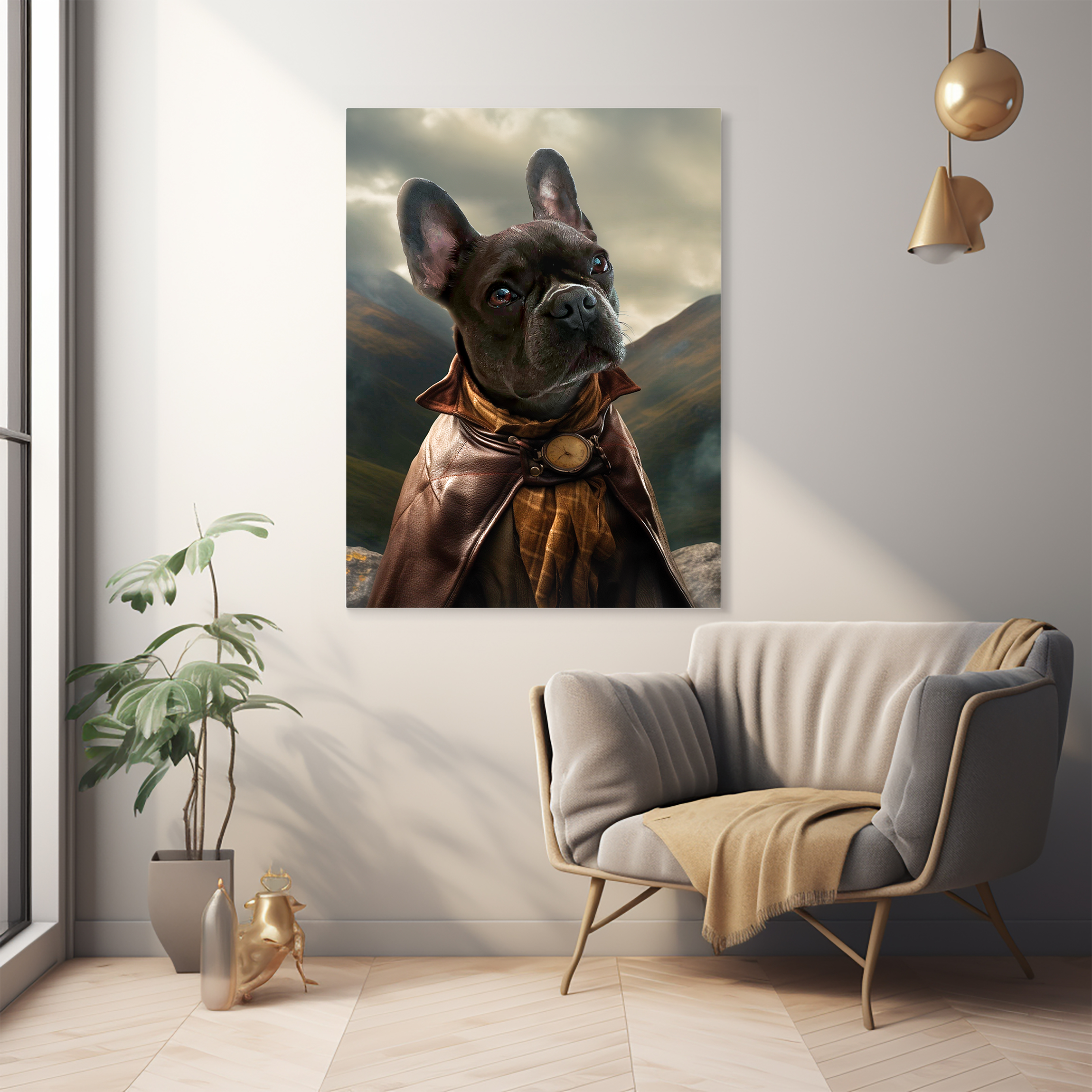 Highland Harmony: Custom Outlander-Inspired Pet Portrait - Transport Your Furry Companion to the Scottish Highlands!