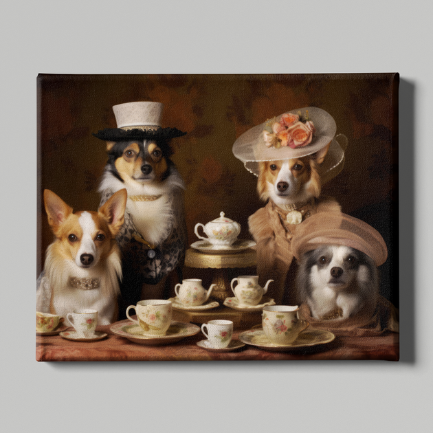 Pawsome Affair: Custom Dog Tea Party Portrait 3-4 dogs