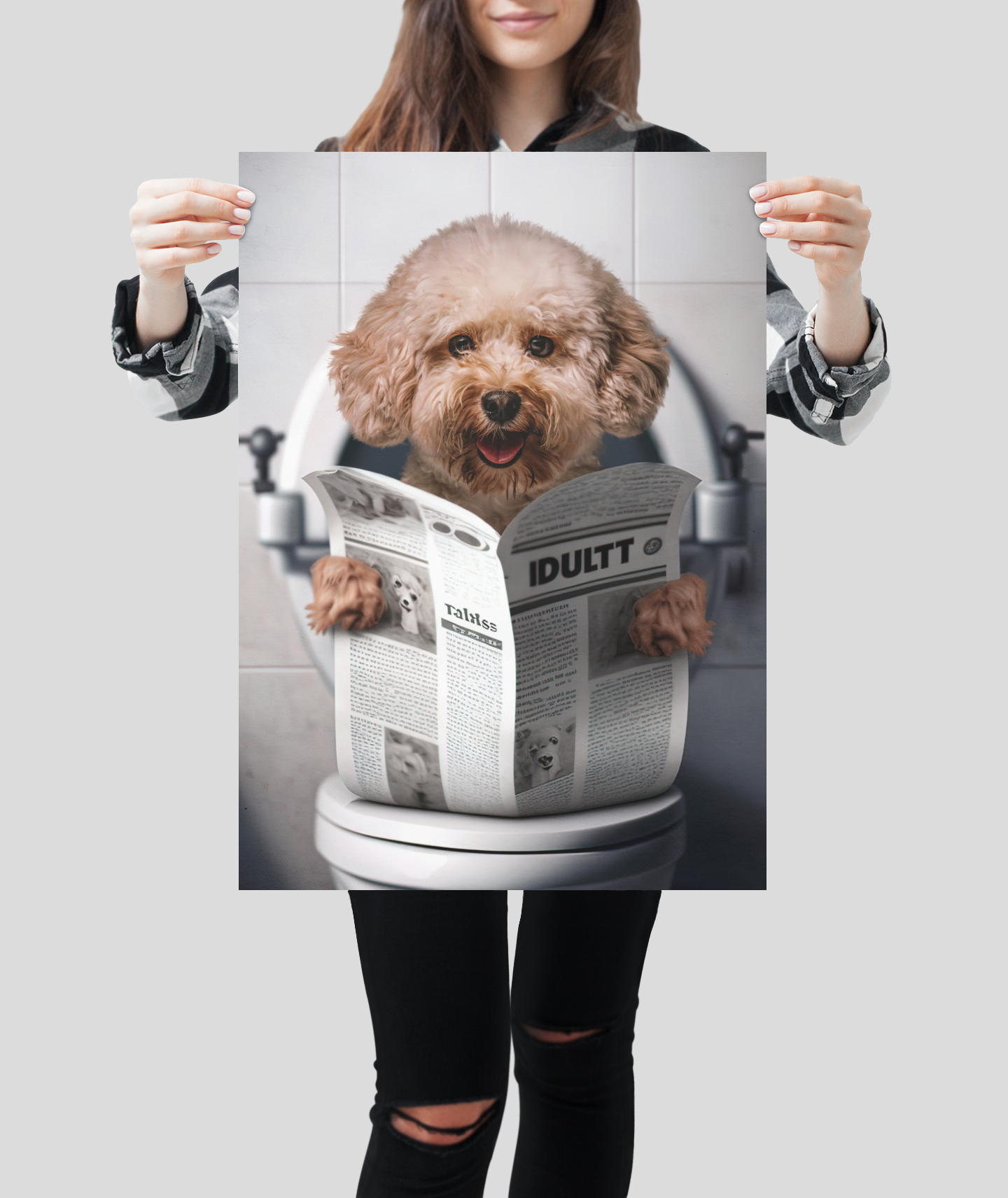 Lavatory Leisure: Custom Pet Print in a Moment of Repose