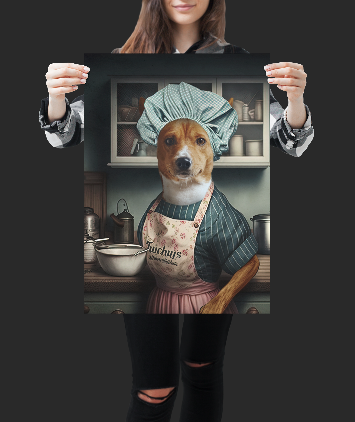 Culinary Companions: Custom Housewife Pet Portrait with Oven Background