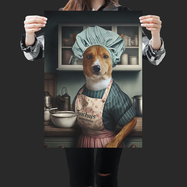 Culinary Companions: Custom Housewife Pet Portrait with Oven Background