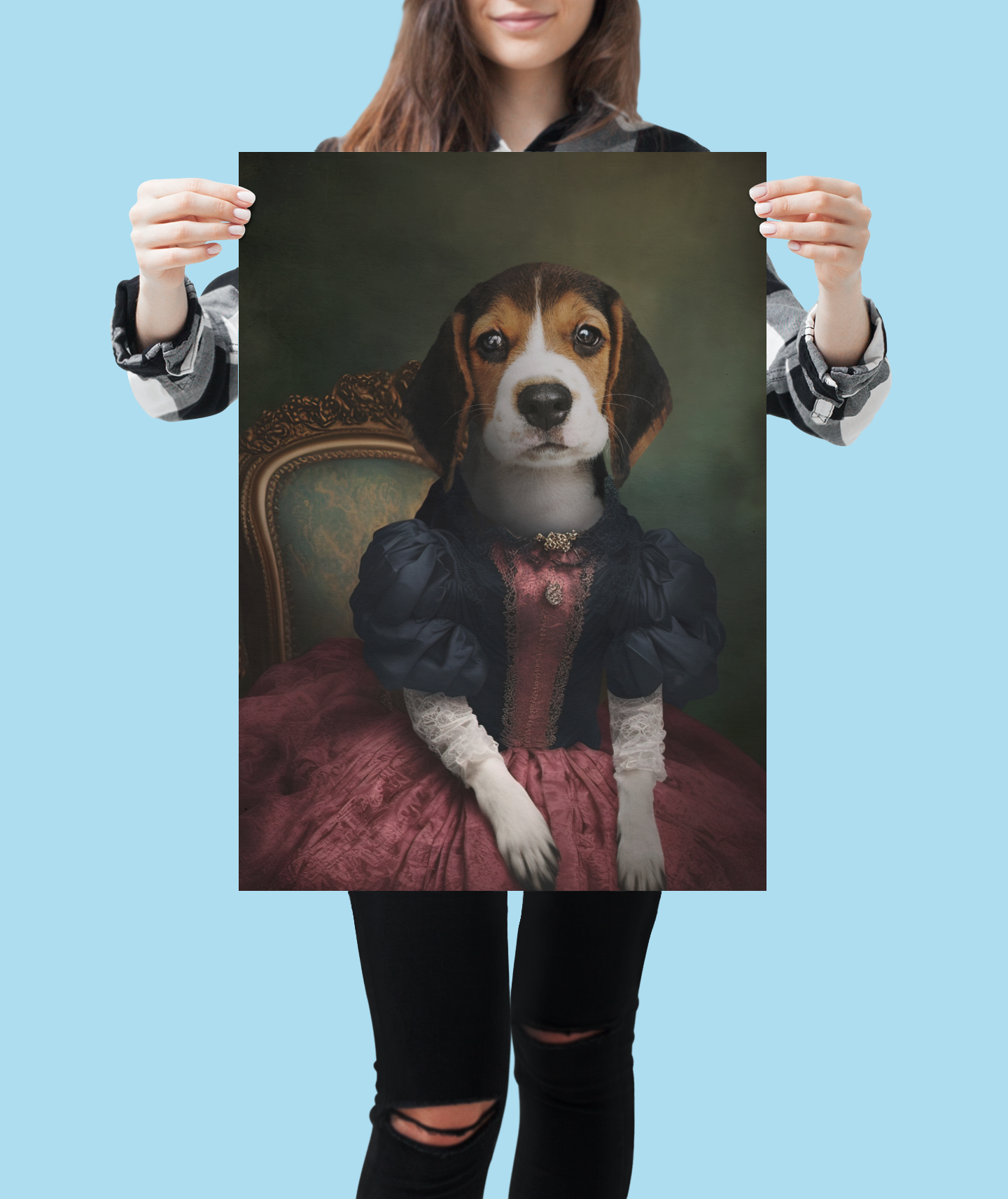 Royal Repose: Custom Princess Pet Portrait in Classic Pose